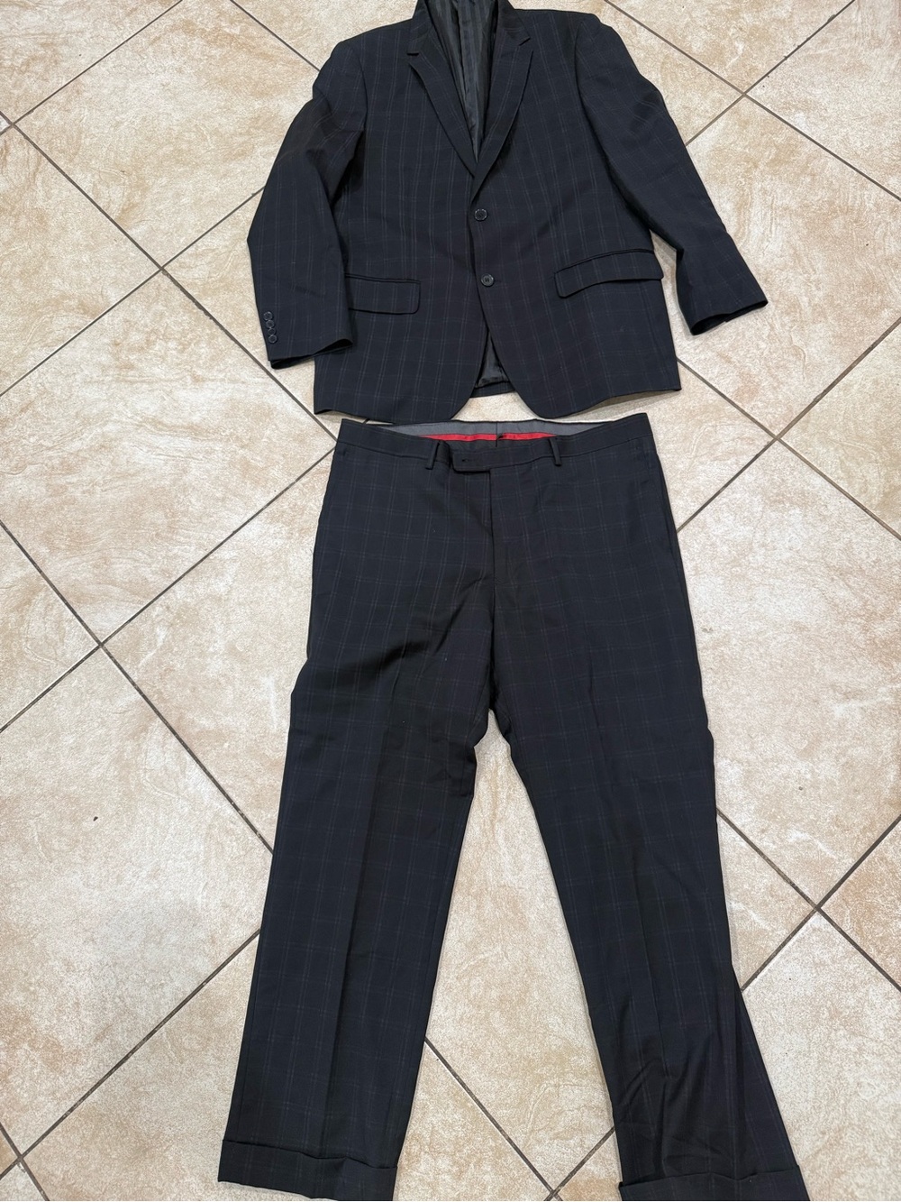 Men's Black Pinstripe Suit Blazer & Pants Wool